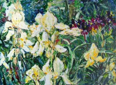 Irissen, groot, 140 bij 120, acryl op doek
