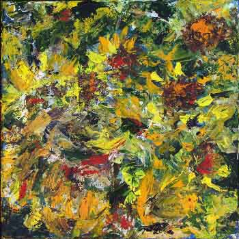 Zonnebloemen klein, 30 bij 30, acryl op doek
